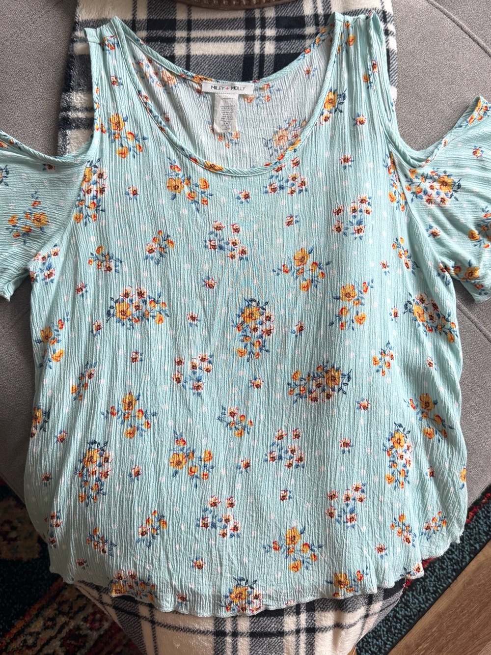 Miley & Molly Mint Floral Cold-Shoulder Tunic